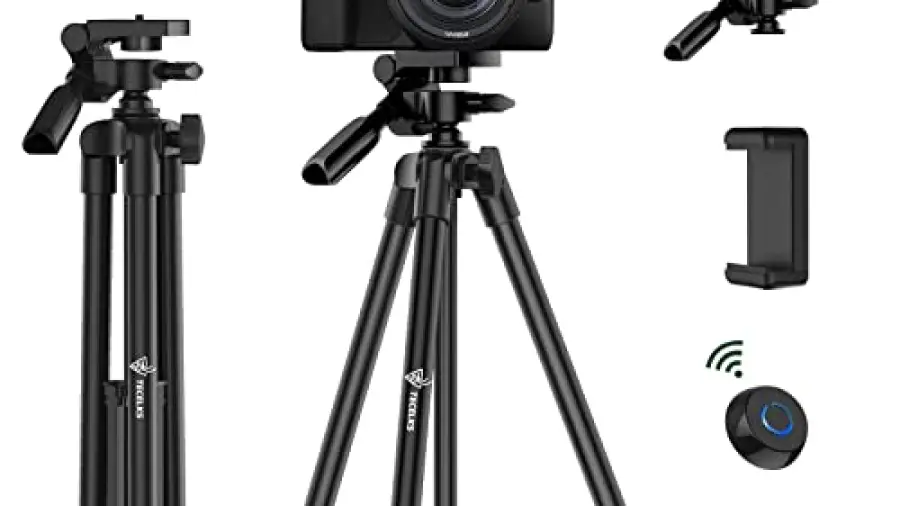 Camera Tripod, 55" Phone Tripod Stand with Remote Shutter, Carry Bag for Travel Record/TIK Tok/Photography/Live Stream/YouTube Video, Compatible DSLR and Smartphone
