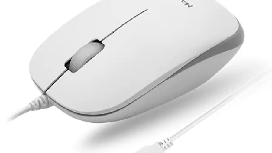 Macally USB Wired Mouse for Mac and Windows - Simple 3 Button Computer Mouse Wired, Scroll Wheel Layout with 5ft Cord - Simple Plug and Play USB Mouse for Laptop, Desktop, Notebook - White