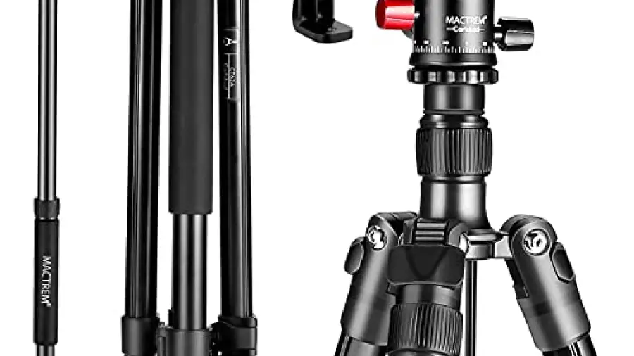 Best DSLR under 300 MACTREM Professional Camera Tripod with Phone Mount, 62" DSLR Tripod for Travel, Super Lightweight and Reliable Stability, Ball Head Tripod Detachable Monopod with Carry Bag (Black)