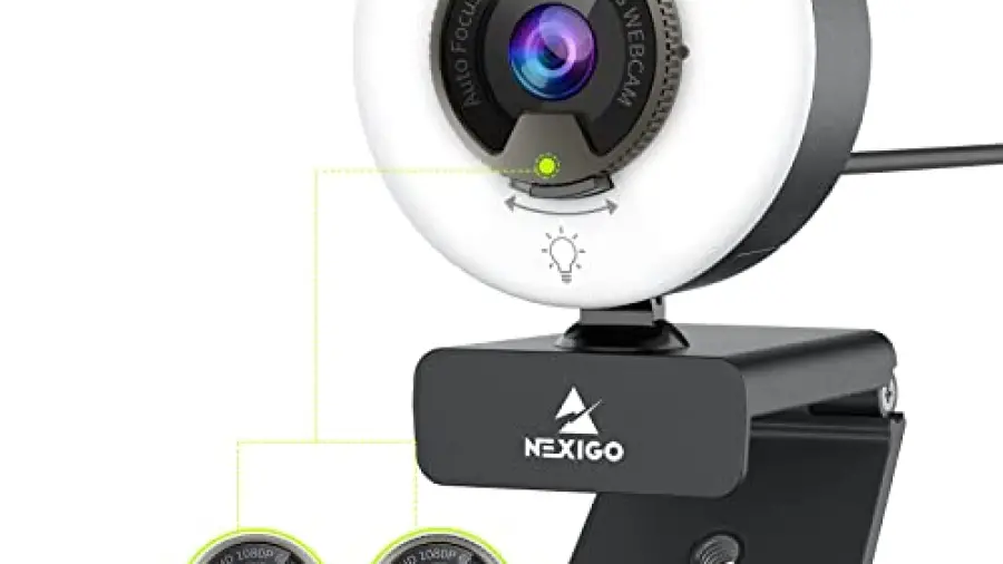 NexiGo N960E 1080P 60FPS Webcam with Light, Software Included, Fast AutoFocus, Built-in Privacy Cover, USB Web Camera, Dual Stereo Microphone, for Zoom Meeting Skype Teams Twitch